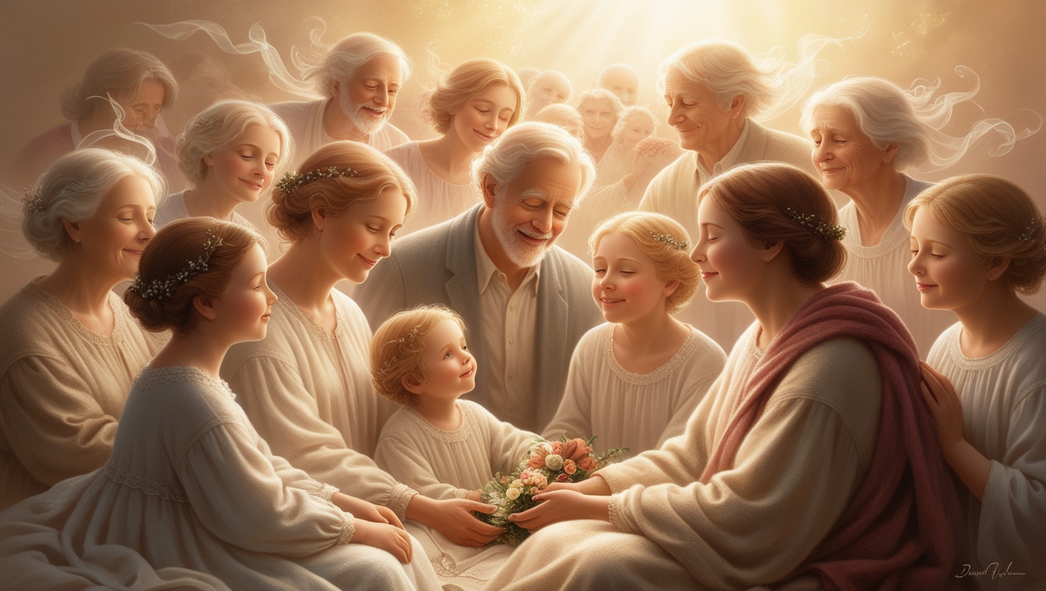 pessoas se reencontrando parentes no ceu